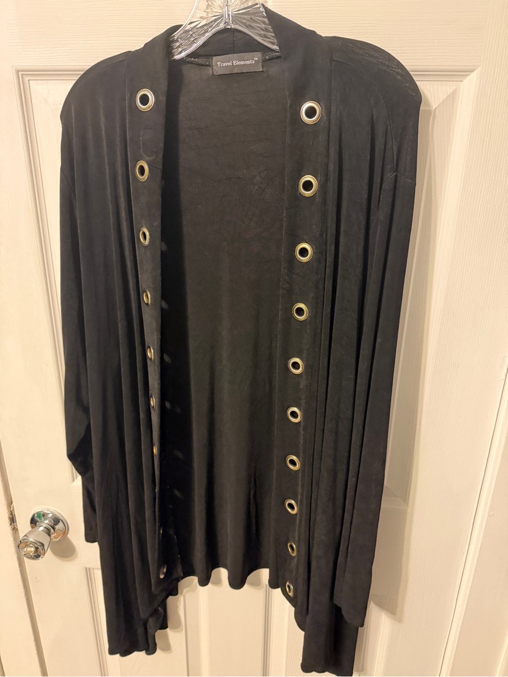 Black Grommet-Trim Open Cardigan 2X